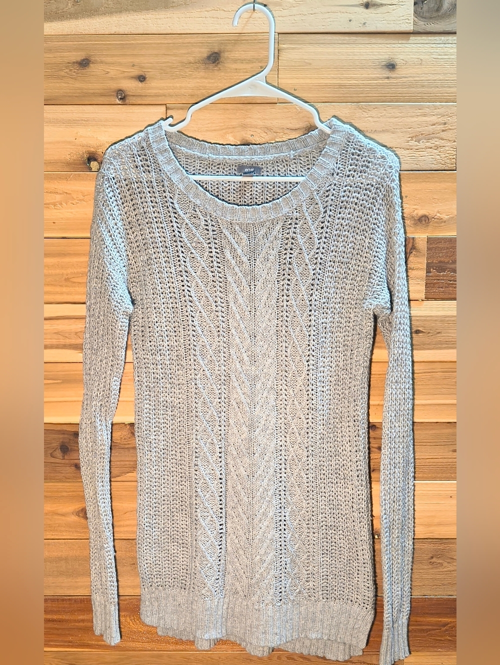 Cable-Knit Scoop Neck Sweater By Aerie - Size XS - Light Gray Color